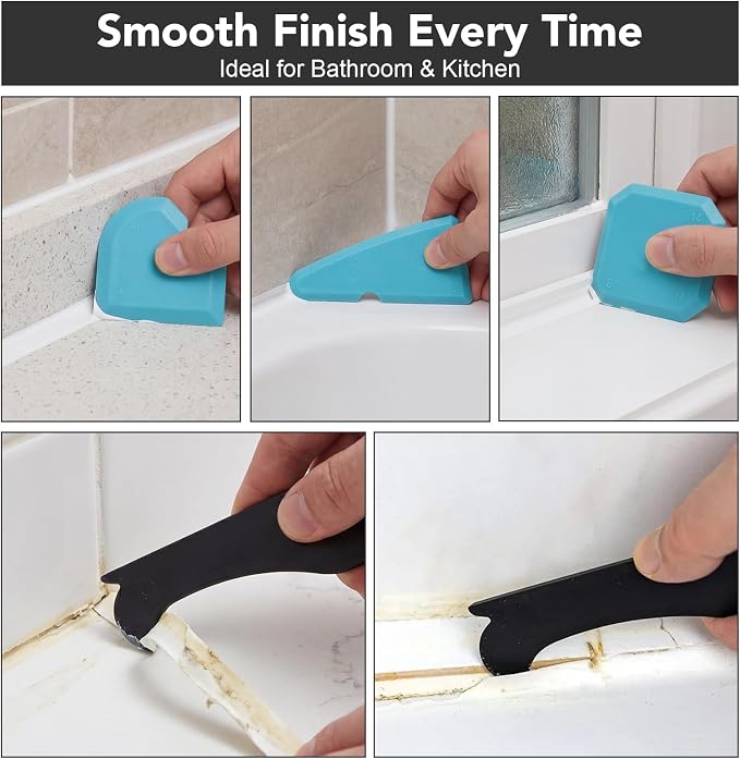 Caulk Gun Kit, Caulking Gun and Caulk Remover Tool with Razor Blade Scraper Plastic Razor Blades for Kitchen Bathroom Window Caulking Removal and Sealant Caulking