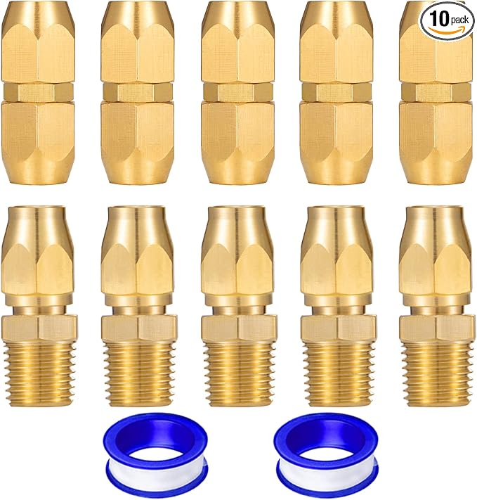 Soild Brass 4pcs 1/4" Barb（1/4" ID Polyurethane Hose） x 1/4" NPT and 4PCS Soild Brass Air Reusable Splicer For 1/4-Inch ID Hose