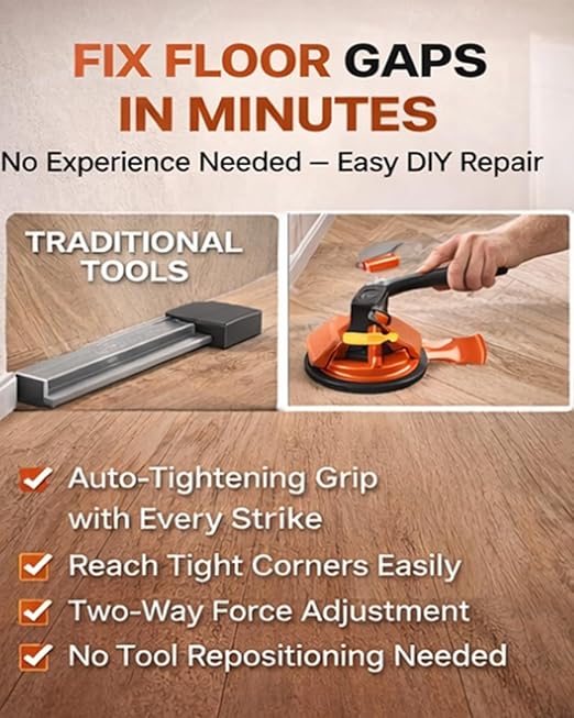 Floor Gap Fixer Tool 45° Striking Surface Pro, Laminate Flooring Repair Suction Cup Vinyl Plank Heavy Duty Iron Grabber Reusable Kit with Sticky Pads Cutter for Wood Tile Lvp Floating(#A-2pcs)