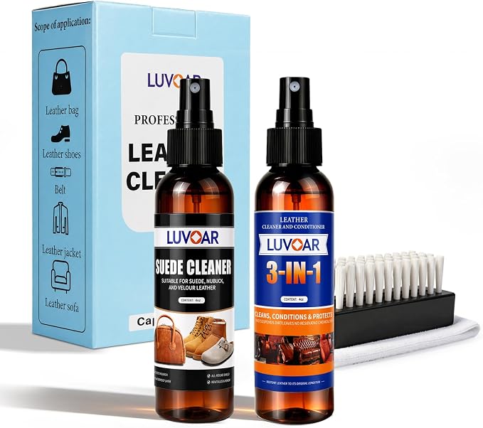 Leather Cleaner and Conditioner Kit - and More for Car Interiors, Apparel, Furniture, Boots & Accessories - with Microfiber Brush & Microfiber Cloth 2 Bottles (4 oz Each)