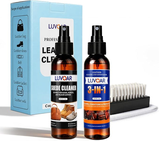 Leather Cleaner and Conditioner Kit - and More for Car Interiors, Apparel, Furniture, Boots & Accessories - with Microfiber Brush & Microfiber Cloth 2 Bottles (4 oz Each)