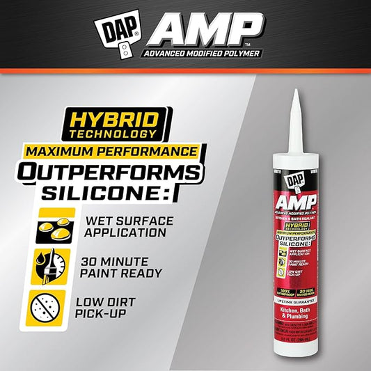 DAP AMP Kitchen and Bath Sealant, White, 9 Oz (7079800762)