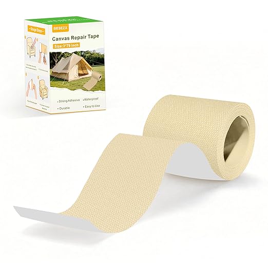 Besezx Canvas Repair Tape,Outdoor Gear Patch, 3x79 Inches,Waterproof Self-Adhesive Fabric Repair Tape for Repairing Boat Covers,Sun Shades,Sofas,Tents,Lounge Chairs,Awnings (Beige)