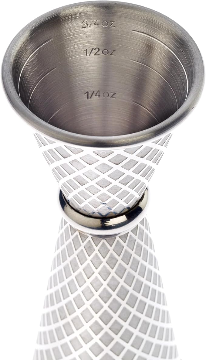 Barfly 1 x 2 oz. Diamond Lattice Etch Japanese Style Jigger, Stainless Steel