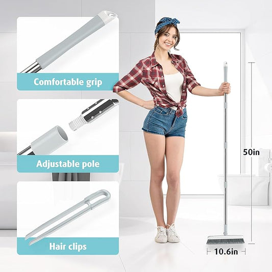 AIR U+ Grout Brush with Long Handle 180° Swivel Scrub Brush with Tweezers to Hair Clip V-Shape Grout Line Scrubber Stiff Bristles for Deep Cleaning Crevice, Tile Line, Shower, Kitchen, Corners（White）