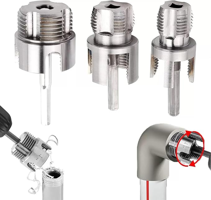 3 Pcs PVC Pipe Threader Repair Kit,Dual-Function Internal & External Pipe Threading Tool for 1/2" & 3/4"& 1" PVC/Plastic Pipes