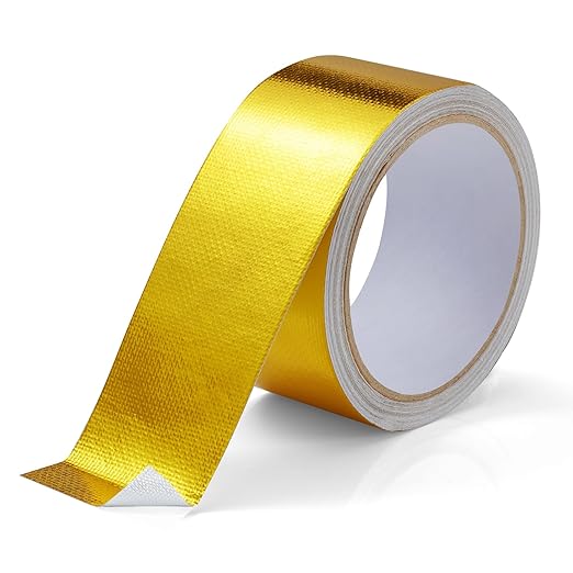Aluminum Foil Tape, 2in x 15FT Fiberglass Heat Shield Tape, Golden Self-Adhesive Heat ReflectiveTape, Exhaust Heat Resistant Tape, for Hose and Auto Use