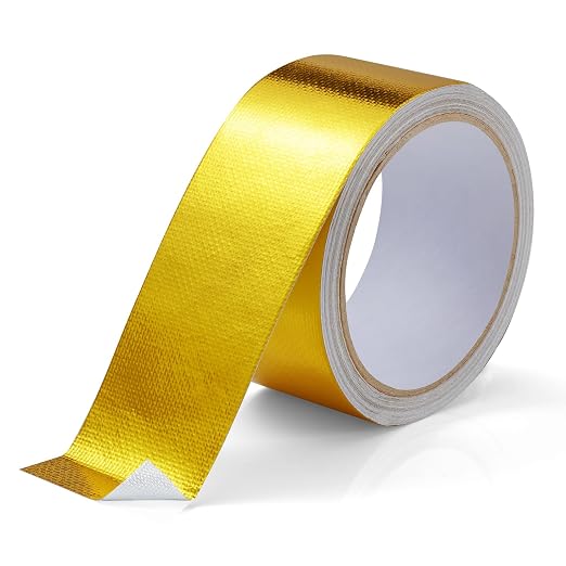 Aluminum Foil Tape, 2in x 33FT Fiberglass Heat Shield Tape, Golden Self-Adhesive Heat ReflectiveTape, Exhaust Heat Resistant Tape, for Hose and Auto Use