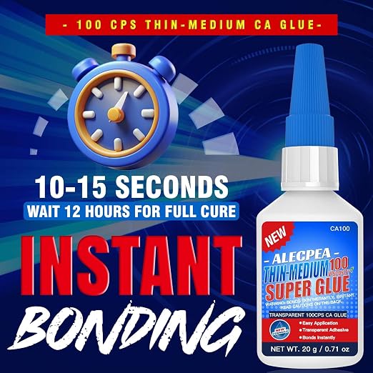 20g Thin-Medium CA Glue (100 CPS), Instant Clear Cyanoacrylate Glue for Wood, Glass, Metal, Paper, Leather, Plastic, Ceramic, Rubber, Jewelry, Woodworking, Hobby Models, and Craft Project