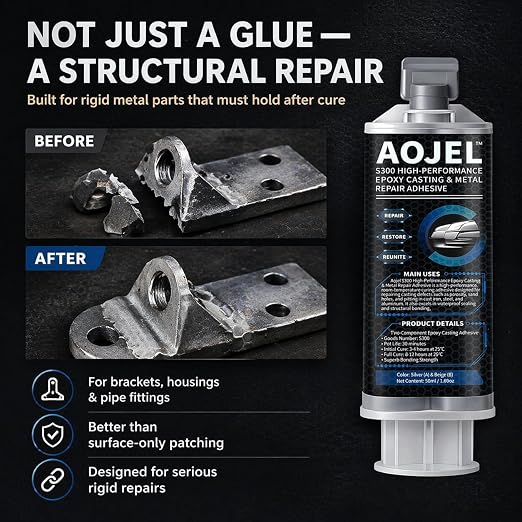5-Pack Metal Epoxy, 2-Part Structural Repair Adhesive for Metal & Aluminum Repair, Load-Bearing, Waterproof, Heat Resistant to 392°F, Drillable After Cure, Total 8.45 oz（Value Pack）