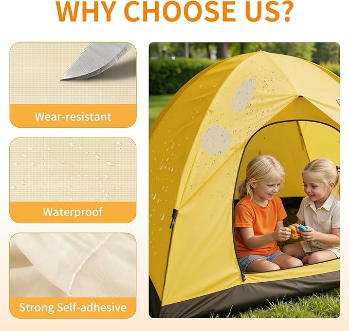 Waterproof Self-Adhesive Fabric Repair Tape - Tent Repair Kit,4pcs Nylon Fabric Patches for Jacket, Clothes, Puffer Down Jacket,Sleeping Bag, Outdoor Gear Tenacious Repairs Tape, Beige