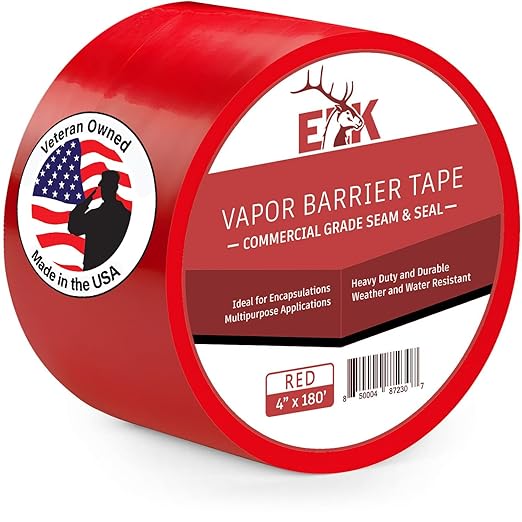ELK Vapor Barrier Tape - 4” x 180ft - PE 7mm Polyethylene Seam Tape - Moisture Barrier Seam & Seal for Crawlspace Encapsulations & Waterproof Marine Tape - Red