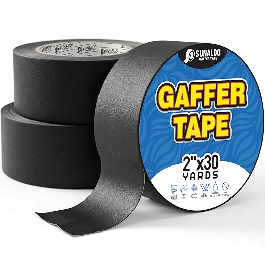 Gaffers Tape Heavy Duty, Easy to Rip, Residue-Free Professional Grade Floor Tape for Electrical Cords, Matte Finish Non Reflective, Weather Resistant (3, Black, 2" x 30 Yards)