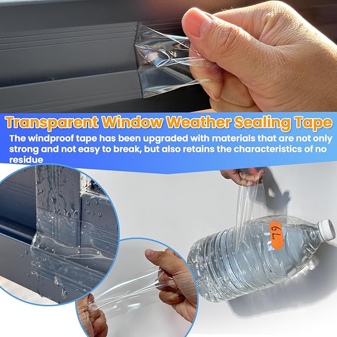Transparent Window Weather Sealing Tape 2 Inch x 33 FT Clear Window Insulation Sealing Tape No Residue Sealing Film Tape