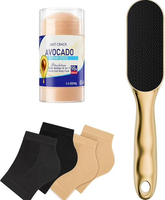 Nano Glass Foot File, Foot Callus Remover & Foot Scrubber for Smooth Feet, Professional Pedicure Tool (Heel Socks & Cracked Heel Stick Included), Gold