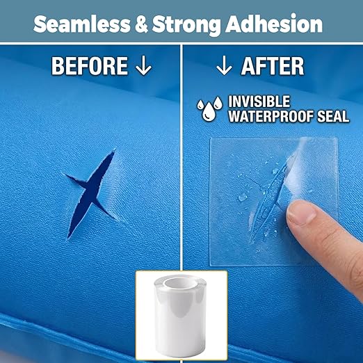 16.4FT x 4 Inch TPU Waterproof Repair Tape, Heavy Duty Vinyl Patch Kit for Inflatable Pool, Floats, Air Mattress, Bounce House, Tent, Canvas, Canopy & RV Awnings – Extra Long Clear Sealing Roll