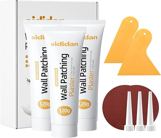 Three Drywall Patch Repair Kit with Scraper, Wall Spackle Repair Paste, Wall Mending Agent Quick and Easy Solution to Fill The Holes for Home Wall, Plaster Dent Repair and Wood Scratch Repair