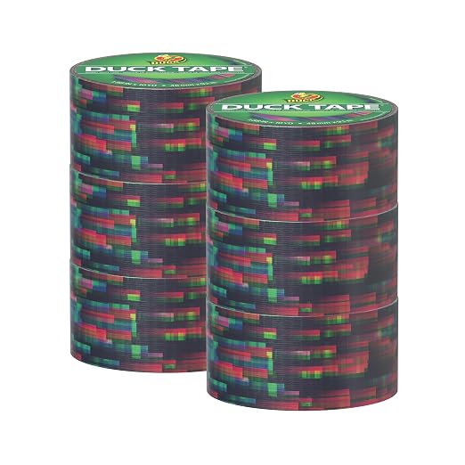 Duck Brand Duct Tape Colors and Patterns, 1.88 Inches x 10 Yards, Digital Glitch Duct Tape Pattern, 6 Rolls