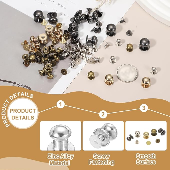 PATIKIL 6 mm Leather Rivets, 20 Sets Ball Head Stud Screw Back Round Head Button Chicago Screw Nipple Stud Rivet for Leather DIY Craft Handbag Belt Repairs, Silver Tone