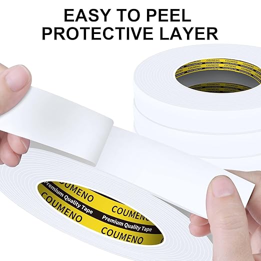 2 Pack Single-Sided Adhesive White Foam Tape, Single-Sided Sealing Strip Foam Pad Sponge Tape Window Weatherproof, Self-Adhesive Insulation Sealing Tape (White) 0.98inX16.4FT