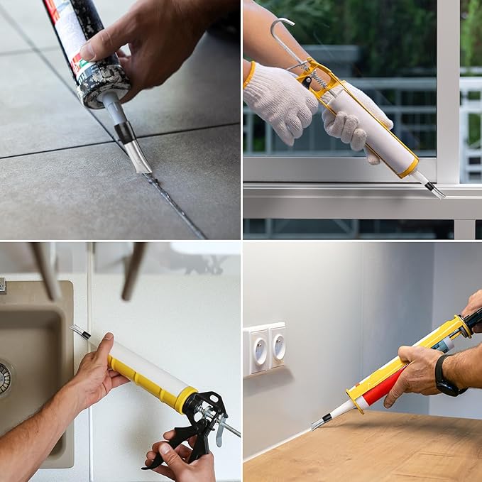 HARFINGTON 3pcs Caulking Nozzle Applicator 5/6/7mm Caulking Finisher Kit Stainless Steel Sealant Finishing Tool Kit Reusable Caulk Nozzle for Kitchen Bathroom