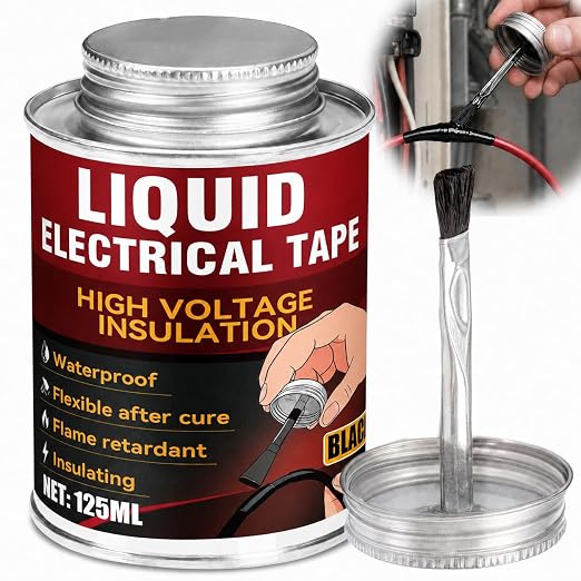 Liquid Electrical Tape, Black Insulating Electrical Tape with Brush, Quick-Dry Waterproof Liquid Tape for Wires, Cables, Connectors, Outdoor & Automotive Electrical Equipment, Heat Resistant
