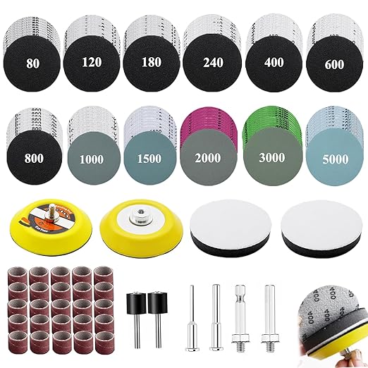 275PCS 2Inch Sanding Discs and Drum for Dremel Tool Accessories 80-5000 Grit Hook and Loop Sandpaper with 1/4" 1/8" Shank Sanding Pads Used for Resin/Rock/Making Jewelry Polishing