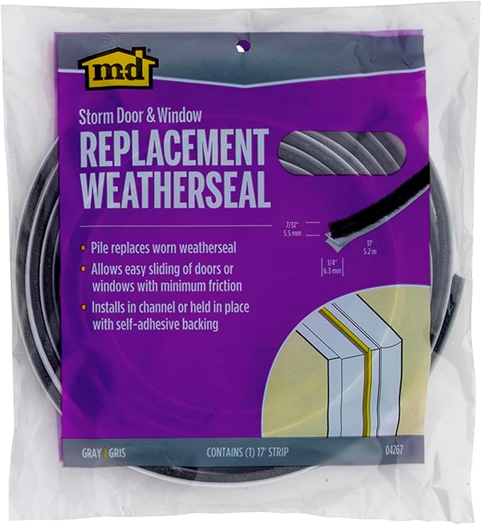 M-D Building Products, Gray 04267 M-D Epdm Adhesive Weather-Strip, 1/4 in W X 17 Ft L X 7/32 in H, 1 Pack