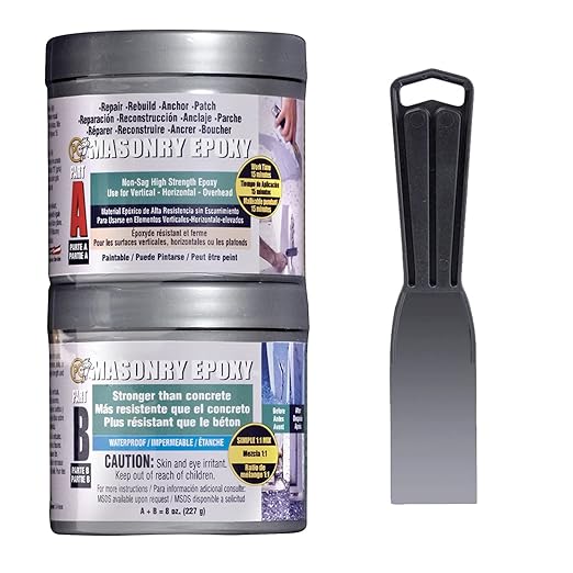 PC Products PC-Masonry Epoxy Adhesive Paste, Two-Part Repair, 8 oz in Two Cans with Mixing Tool, Gray (70024)