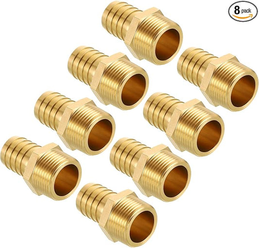 Pack of 8 Brass Hose Barb Fittings 1" Hose Barb to 1" NPT Male Fittings