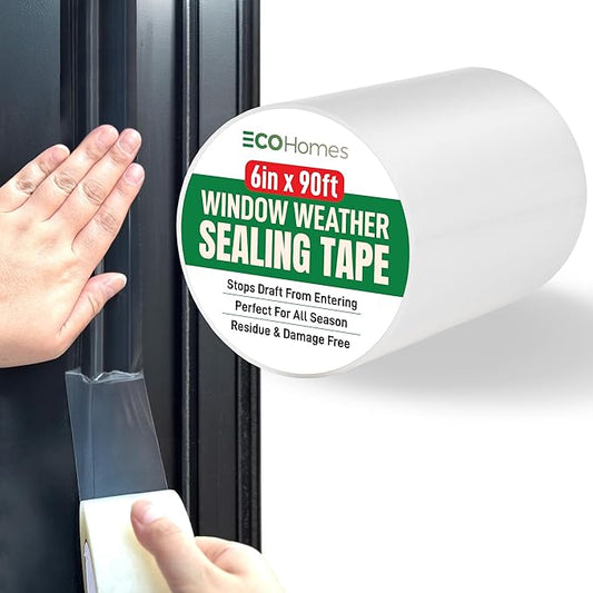 ECOHomes Window Weather Sealing Tape | Winter Weather Stripping Tape to Block Cold Drafts Through Window Gaps and AC Units, Insulation Seal and Draft Blocker for Home (6 Inch by 90 FT, Clear)