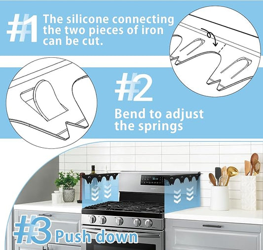 Silicone Stove Gap Covers with Stainless Steel, Oven Gap Filler Seals Gaps Between Stovetop and Counter, Stove Gap Guards Range Trim Kit, Easy to Clean Stove Gap Guard (2 Pack,20.87")