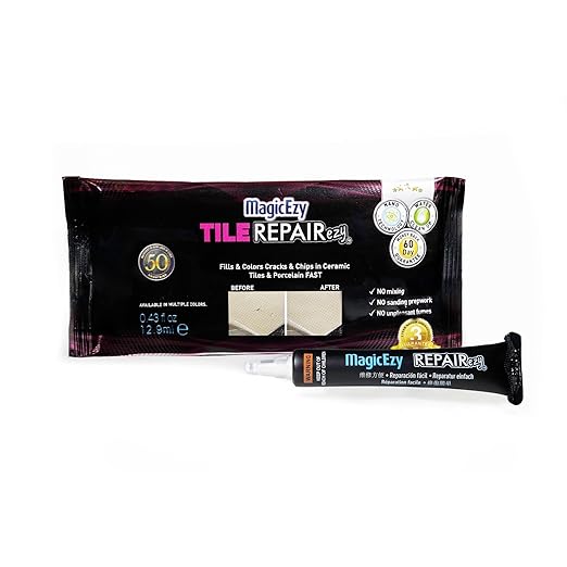 MagicEzy Tile RepairEzy (Black) - Porcelain Glaze Repair Filler - Fix Chips and Holes in Tiles Fast - Floor and Wall Tiles, Tubs, Showers, China