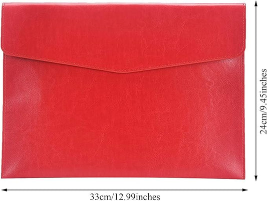 PU Leather A4 File Folder Document Holder Envelope Folder Case with Snap Closure for Receipt Contract Red