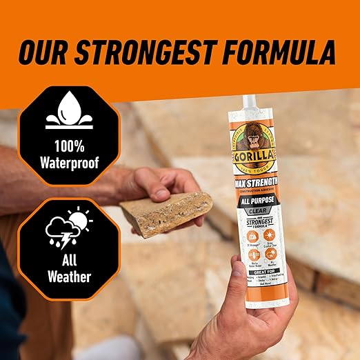 Gorilla Max Strength Clear Construction Adhesive, 9 Ounce Cartridge, Clear, (Pack of 6)