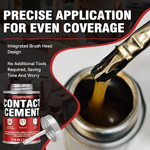 Contact Cement Adhesive 4.16 Oz, High Performance Neoprene Contact Adhesive with Brush, Flexible & Strong Bonding for Leather, Woodworking, Furniture Repairs and DIY Crafts(4.15oz)