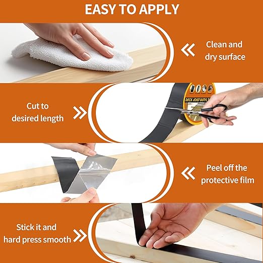 Butyl Joist Tape for Decking 2''×50', 4 Rolls Weather-Resistant Deck Joist Tape 2 inch, Waterproof and Anti-Corrosion Joists Deck Tape,Self-Adhesive Flashing Joists Tape for Wood Decks Beams Roof