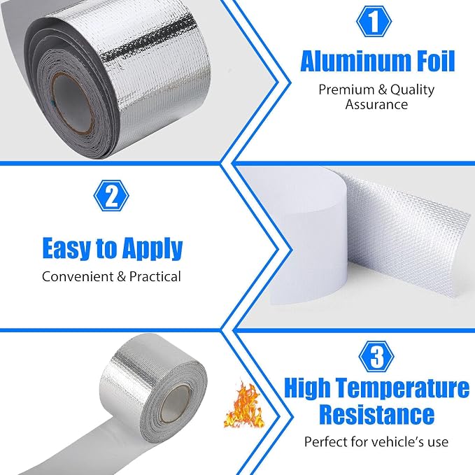 Xinhan (Gold,Silver,Black) Aluminum Foil Heat Shielding Tape High Temperature Heat Reflective Adhesive Backed Tape Compatible With Car Intake Pipe Engine Bay Hoses Wires Etc (Silver, 2in x 15ft)