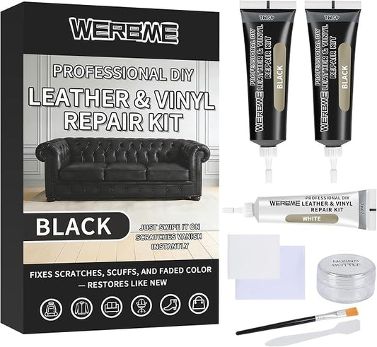 Leather & Vinyl Repair Kit, DIY Color Repair for Cracks,Scratches, Black | Blendable Colors; Flexible Formula; Strong Adhesion; Smooth Finish; Fast Drying; Long-Lasting Repair