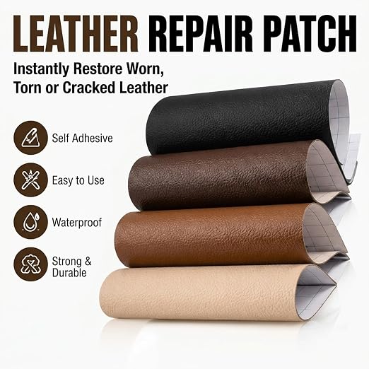 Cremsy Leather Repair Patch Tape, Self-Adhesive Leather Repair Patch Kit for Couch Sofa Car Boat Seats, Waterproof Vinyl Repair Patches, Cuttable Furniture Repair Tape for Chair Jacket (1, BLACK)