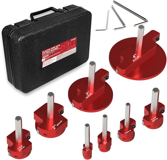 8-Piece PVC Pipe Reamer Kit - Qoobly Plastic Pipe Fitting Reamers for 1/2" Drills, Compatible with SCH40 PVC CPVC ABS Pipes - Reamer Sizes from 1/2" to 4" for Tubs Professional Pipes Repairs DIY Use