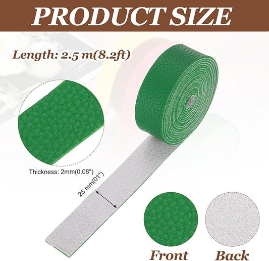 MECCANIXITY Faux Leather Strap, 1" Width x 98" Long Grained Leather Belt Strip Trim Roll for DIY Craft Projects, Pet Collars, Traction Ropes, Bag Straps, Hobby Workshop (Green)