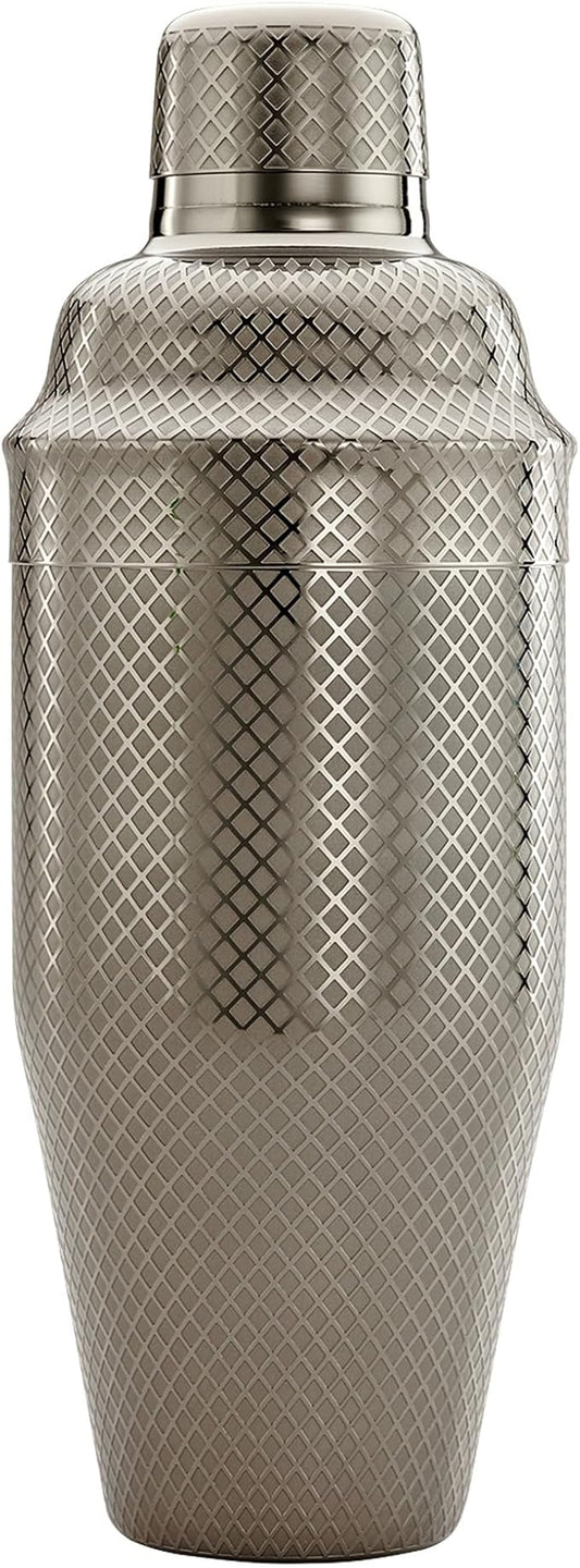 Barfly 3-Piece Diamond Lattice Etch Japanese Cocktail Shaker Set (24 Oz/700ml), Gun Metal Black