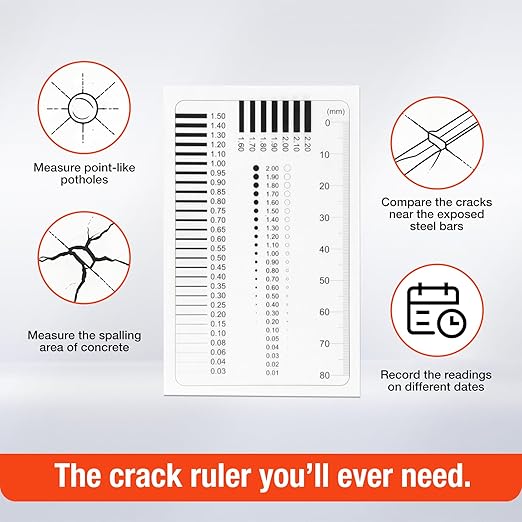 Concrete Crack Width Ruler, Clear Crack Width Gauge High-Precision Measurement Tool for Precise Inspection of Surface Defects (1 Piece)