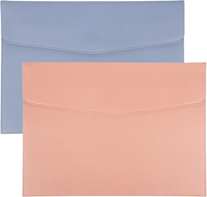 PATIKIL 2Pcs PU Leather A4 File Folder, Document Holder Envelope Waterproof Napa Texture Filing Organizer Portfolio Folder Case with Magnetic Snap Closure for Home Office, Light Blue, Pink