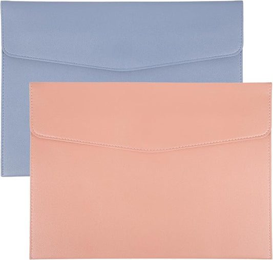 PATIKIL 2Pcs PU Leather A4 File Folder, Document Holder Envelope Waterproof Napa Texture Filing Organizer Portfolio Folder Case with Magnetic Snap Closure for Home Office, Light Blue, Pink