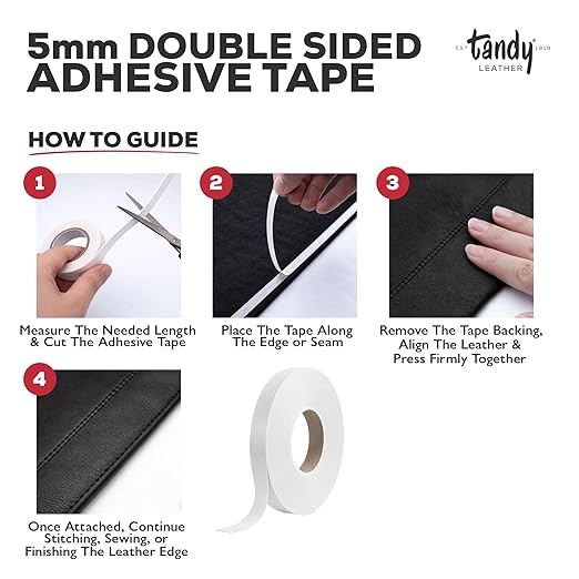 Tandy Leather Tanner's Bond Adhesive Tape - Mess Free Alignment for Stitching and Sewing Projects - Thin Double Sided Tape for Precise Leathercraft Work - 5 mm x 20 m