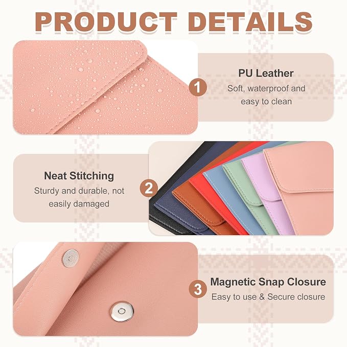 PATIKIL 2Pcs PU Leather A4 File Folder, Document Holder Envelope Waterproof Napa Texture Filing Organizer Portfolio Folder Case with Magnetic Snap Closure for Home Office, Pink