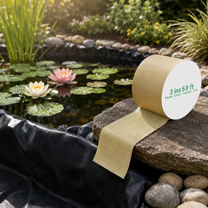 3 Inch x 50 Fft Waterproof Pond Liner Repair Tape: Outdoor Aquarium Seam Patch Kit, Adhesive Tape for EPDM Liners (Yellow)