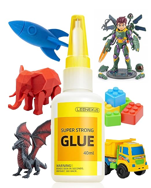Super Glue for Plastic, PLA, ABS, PETG, PC, ASA, Acrylic, PVC, Dries Clear Liquid CA Adhesive for 3D Prints, Model Kits, RC Parts & Repairs, 40ml